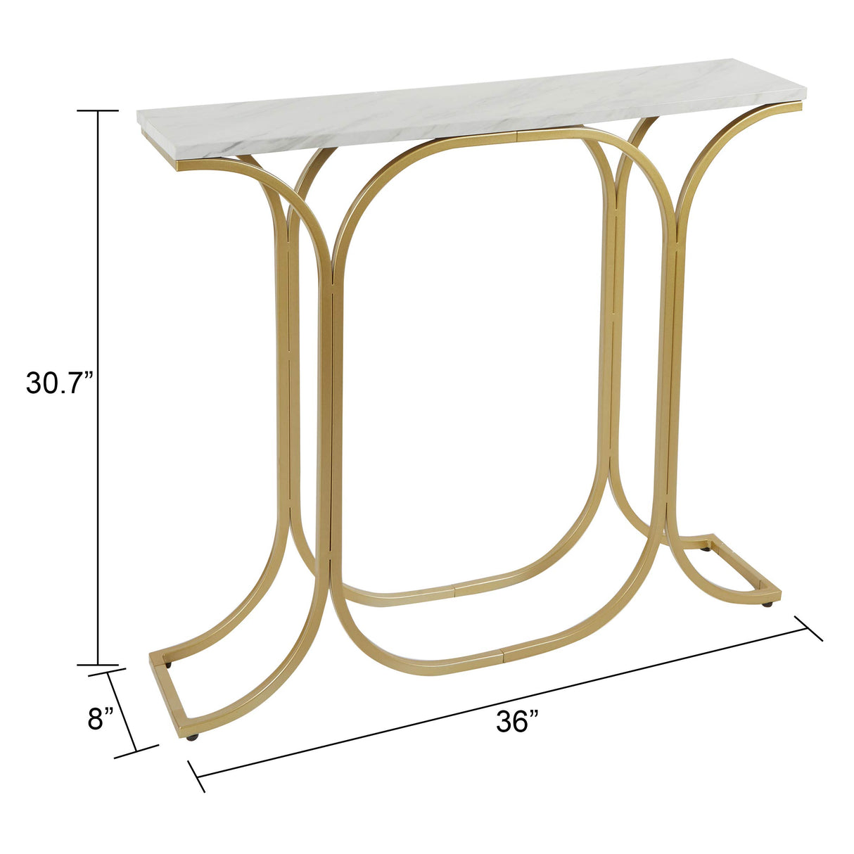 Silverwood Suzanne Slim Faux Marble Console Table, 8" L x 36" W x 30. 7" H, Gold Silverwood