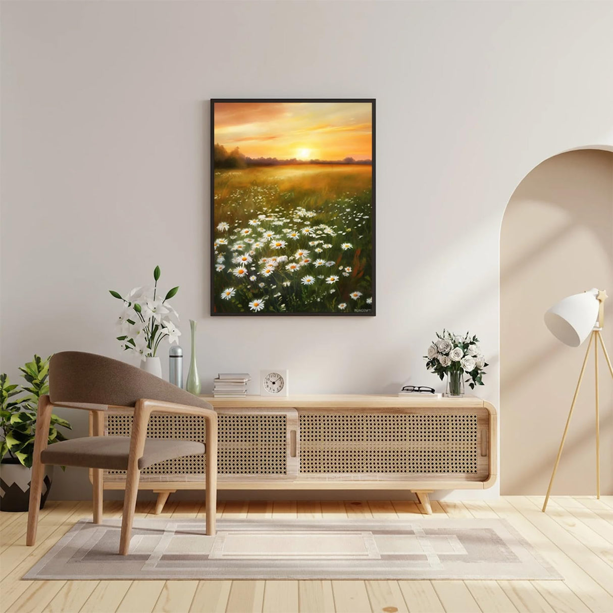 PUAGEMTI Spring Summer Flower Diamond Painting Sunset and Field of Daisies Paint by Numbers for Adults Beginners, Full Round Crystal Diamond Art Kits for Room Decor Bathroom Decor 12x16 inch PUAGEMTI