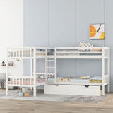 L-Shaped Bunk Bed with Drawers, Bunk Bed for 4 Twin Over Twin for Kids/Teen Wood Quad Bunk Beds Frame, White Bellemave
