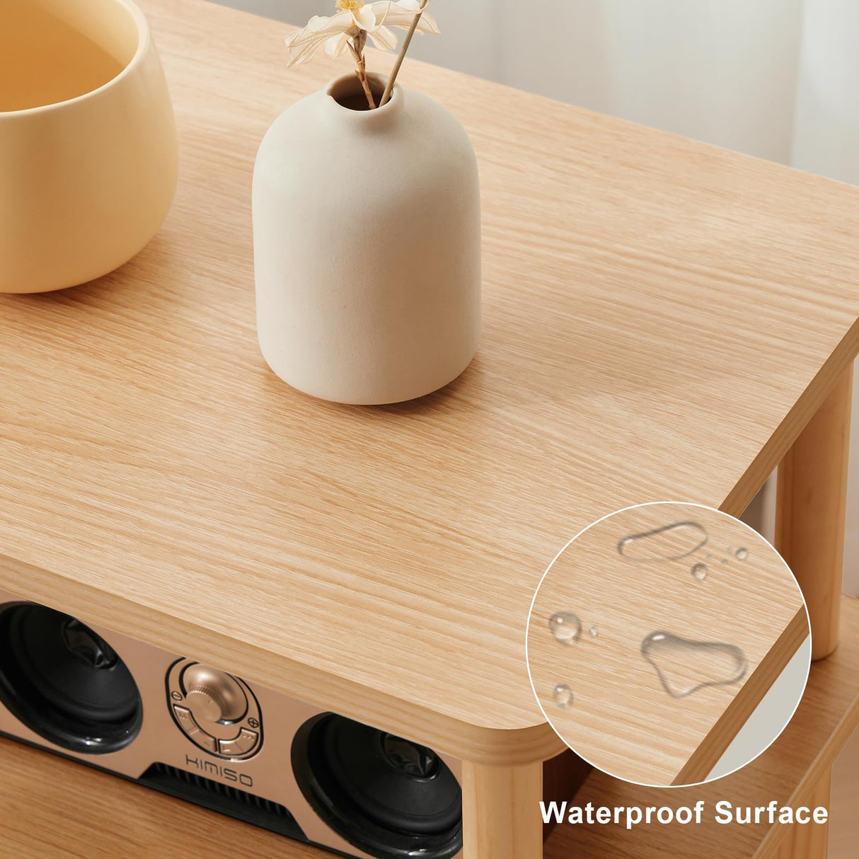 Apicizon 3 Tier End Table, Record Player Stand with Storage Shelf, Wooden Vinyl Record, Nightstand Bedside Table for Small Spaces, Bedroom, Living Room, Easy Assembly, Natural Apicizon