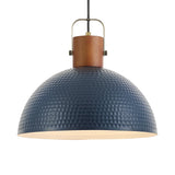 ELYONA 16” Large Ash Wood Pendant Light with Hammered Blue Metal & Brushed Brass Handle Large Pendant Light Fixtures Modern Dome Hanging Lamp for Kitchen Island, Dining Table, Bedroom, Hallway ELYONA