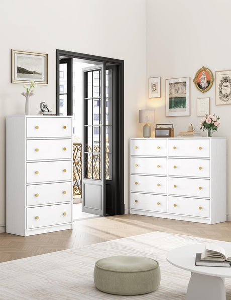 Nicehill White Dresser for Bedroom with 5 Drawers, Fabric Dresser Storage Tower, Chest of Drawers for Closet, Living Room, Hallway, Entryway, Woodeen Dresser（White） Nicehill
