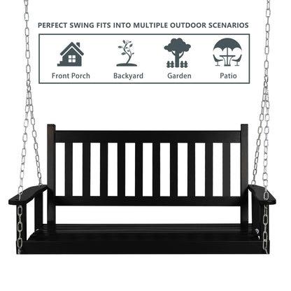 Yardenaler 4 FT Wooden Outdoor Porch Swing, Outdoor Hanging Bench Chair with Chain, Heavy Duty 550lbs for Deck, Garden, Yard, Black
