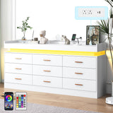 jiteentarou 9 Drawer Dresser with Charging Station and LED Lights, Modern Chest of Drawers with Power Outlet, Organizer Cabinet for Bedroom, Living Room, Entryway, White jiteentarou