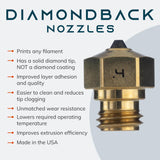 Diamondback Nozzles – MK10 PTFE Tube Compatible – Polycrystalline Solid Diamond Tip 3D Printer Nozzles, Improved Extrusion, Any Filament, Long Life, Wear Resistant, USA Made (0.4mm) US Synthetic