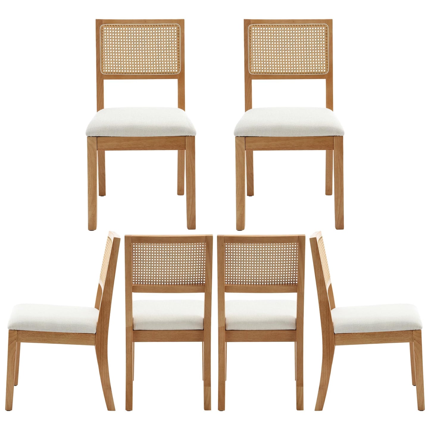 Westice Rattan Dining Chairs Set of 6, Farmhouse Natural Dining Room Chairs with Upholstered Cushion, Wood Armless Chairs for Kitchen/Restaurant