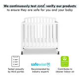 DaVinci Dylan Folding Portable 3-in-1 Convertible Mini Crib and Twin Bed in White, Greenguard Gold Certified DaVinci
