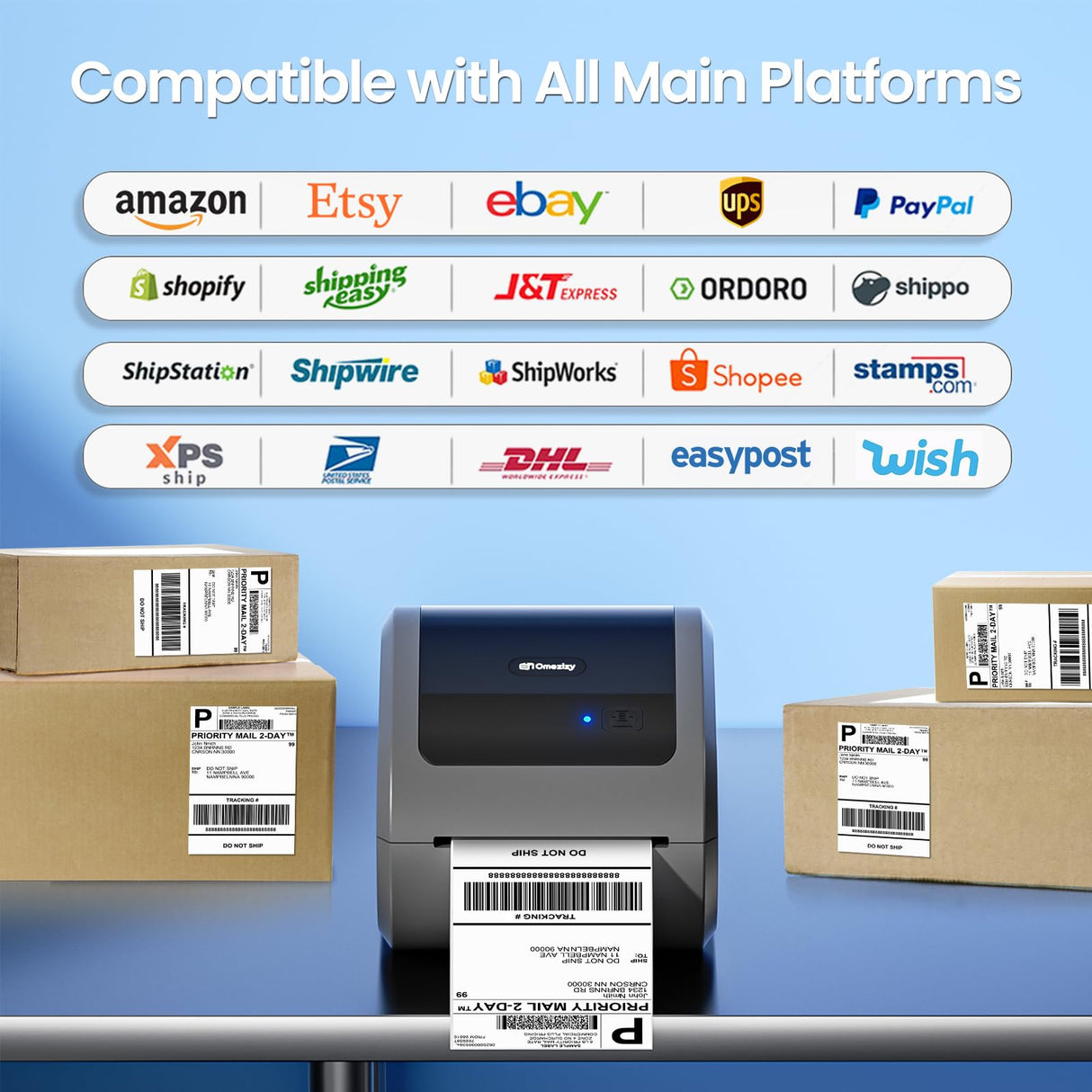 Omezizy Bluetooth Thermal Label Printer 4x6 - D520BT Thermal Shipping Label Printer for Small Business, Wireless Label Printer with Built-in Label Holder, Compatible with USPS, Shopify Omezizy