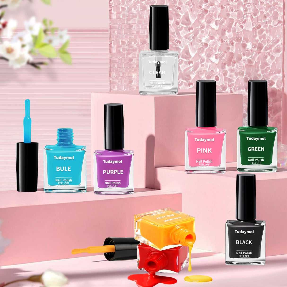 Tudaymol Nail Polish Set for Kids - Water-Based Peelable Polish-8 Colors with Glitter, Gems, Stickers, Pens, Tools, DIY Nail Art Kit, Non-Toxic Girl Toys Birthday Gift for Girls Ages 6 7 8 9 10 11 12 Tudaymol