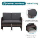 OC Orange-Casual Outdoor Loveseat 3 Piece Patio Furniture Set Outdoor Conversation Set All-Weather Wicker Love Seat with Ottoman/Side Table, Brown Rattan, Dark Grey OC Orange-Casual