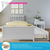 Max & Lily Twin Bed, Wood Bed Frame with Headboard For Kids with Trundle, Slatted, White Max & Lily