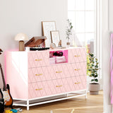 GarveeHome Pink Dresser for Bedroom with 8 Deep Drawer, 59" TV Dresser Wooden Large Long Dresser with Power Outlet and LED Lights, Modern Chest of Drawers Storage Organizer for Living Room, Hallway GarveeHome