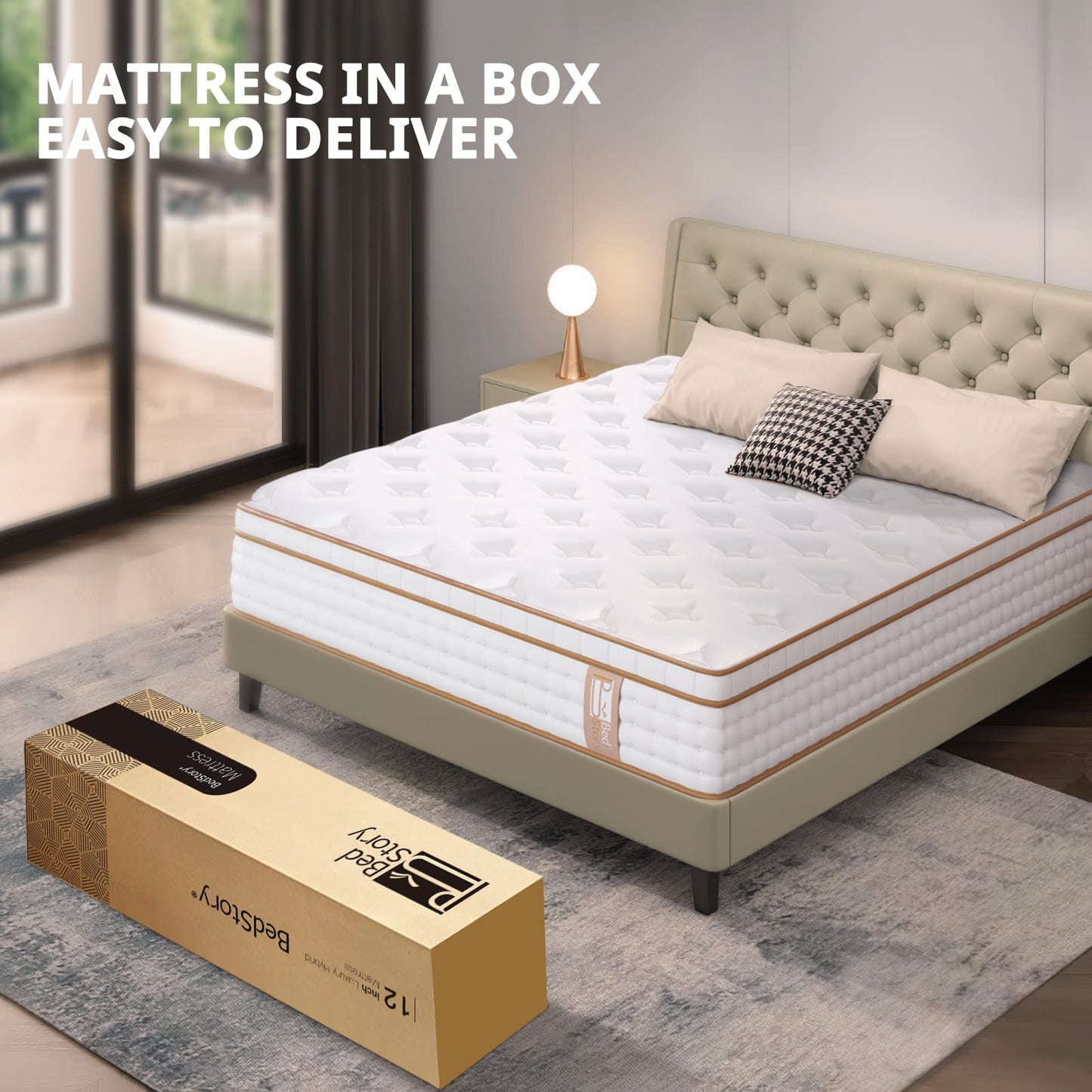 BedStory 14" Hybrid Twin Mattress in a Box, Gel Memory Foam Mattress with Pocket Spring, Medium Firm Mattress with Dual Brim Design for Support&Pressure Relieving&Motion Isolated Sleep, Made in USA