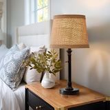 Oneach 19.5" Small Table Lamp for Bedroom - Bedside Lamps for Nightstand, Black Table Lamp for Living Room with Fabric Shade, Desk Reading Lamp for Kids Room Living Room Office Dorm Oneach