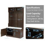 Betoko Hall Trees with Bench and Coat Racks, Farmhouse 71 Inch Entryway Bench with 2 Cabinet Doors, Wood Coat Tree Mudroom Storage Bench (Walnut) Betoko