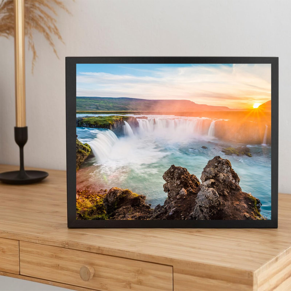 FUKVHIL DIY Paint by Numbers Godafoss Waterfall Iceland Europe Canvas Painting Set with Acrylic Pigment Paintbrush for Adults Beginners Artwork Gift 16" x 20" FUKVHIL