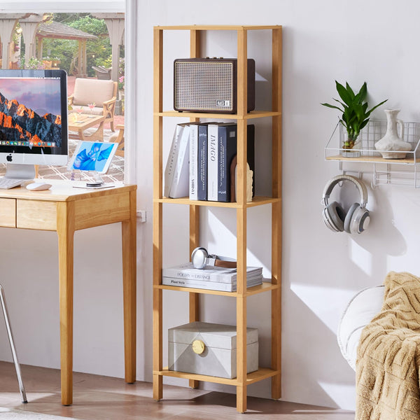 YUFAM 54in Tall Bookshelf 5-Tier Small Narrow Bookcase, Skinny Book Sh ...