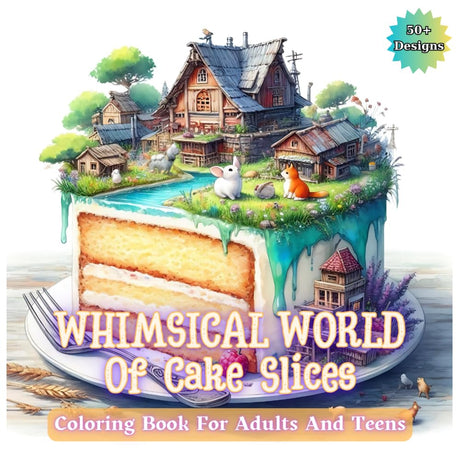 Whimsical World of Cake Slices Grayscale Coloring Book for Adults and Teens: Featuring Delightful Designs of Miniature Worlds on Cake Toppings for ... (Whimsical world inside small things.) WoodArtSupply