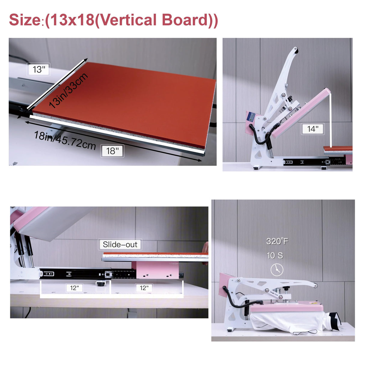 16x24 Semi-Automatic Heat Press Machine with Auto Open and Slide-Out Base (Pink+White, 13'' x 18'' (33 x 45cm)) ZJBFXY88