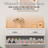 HANLIVES Shoe Cabinet for Entryway, White Narrow Shoe Storage Organizer with 3 Doors 2 Drawers,Flip Down Shoe Rack Wood 4 Tier Shoe Storage Cabinet for Hallway, Living Room,Home and Apartment HANLIVES