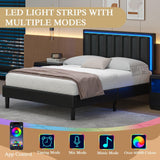 IMMERSTABLE Queen Bed Frame with LED Lights, Upholstered Bed Frame Queen Size with Headboard, Heavy Duty Wood and Metal Slats Support, Noise-Free, No Box Spring Needed, Easy Assembly, Black IMMERSTABLE