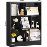 YAHARBO 7 Cube Black Wooden Bookshelf - 3 Tier Modern Organiser for Home and Office YAHARBO