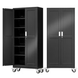 AUEYTVR 75" Tall Metal Garage Storage Cabinet with Wheels and Locking Doors and Tall Rolling Steel Tool Cabinet with 5 Adjustable Shelves for Garage,Home,Office,Shop (Black) AUEYTVR