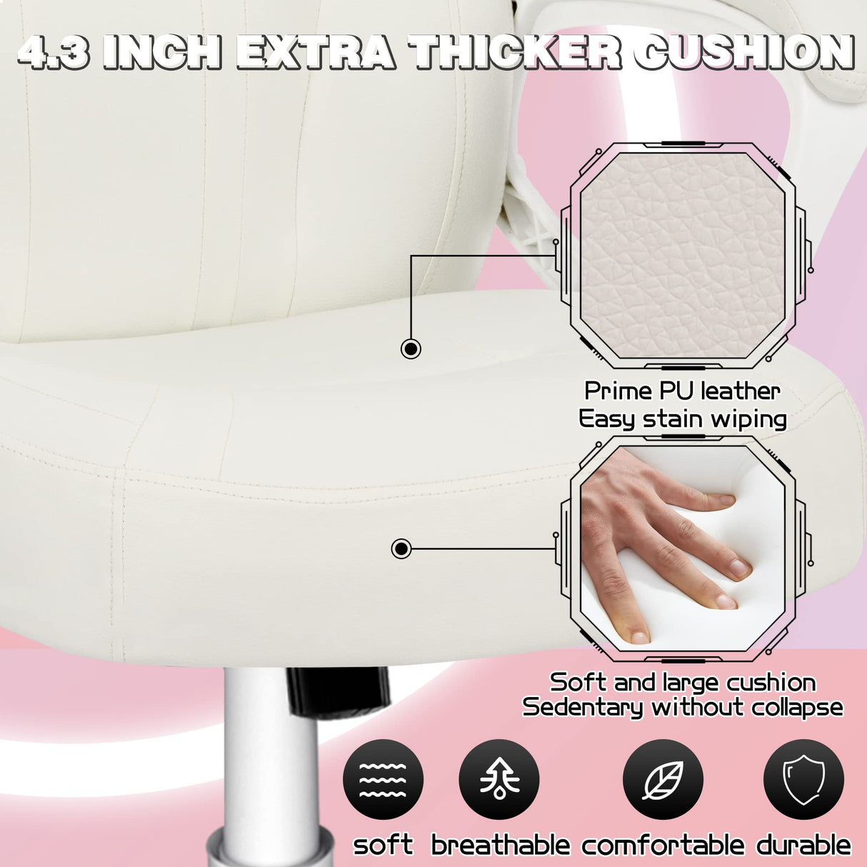 JOYFLY White Gaming Chair, Gaming Chair for Girls Teens, Kawaii Gaming Chair Ergonomic PC Office Chair with Dirt-Resistant Leather(White) JOYFLY