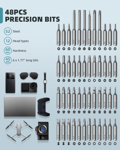 Mini Electric Screwdriver 48-in-1 Magnetic Bits, DOINOW Precision Electric Screwdriver LED Light, Electric Screwdriver kit for PC Building Phone Watch Laptop - WoodArtSupply