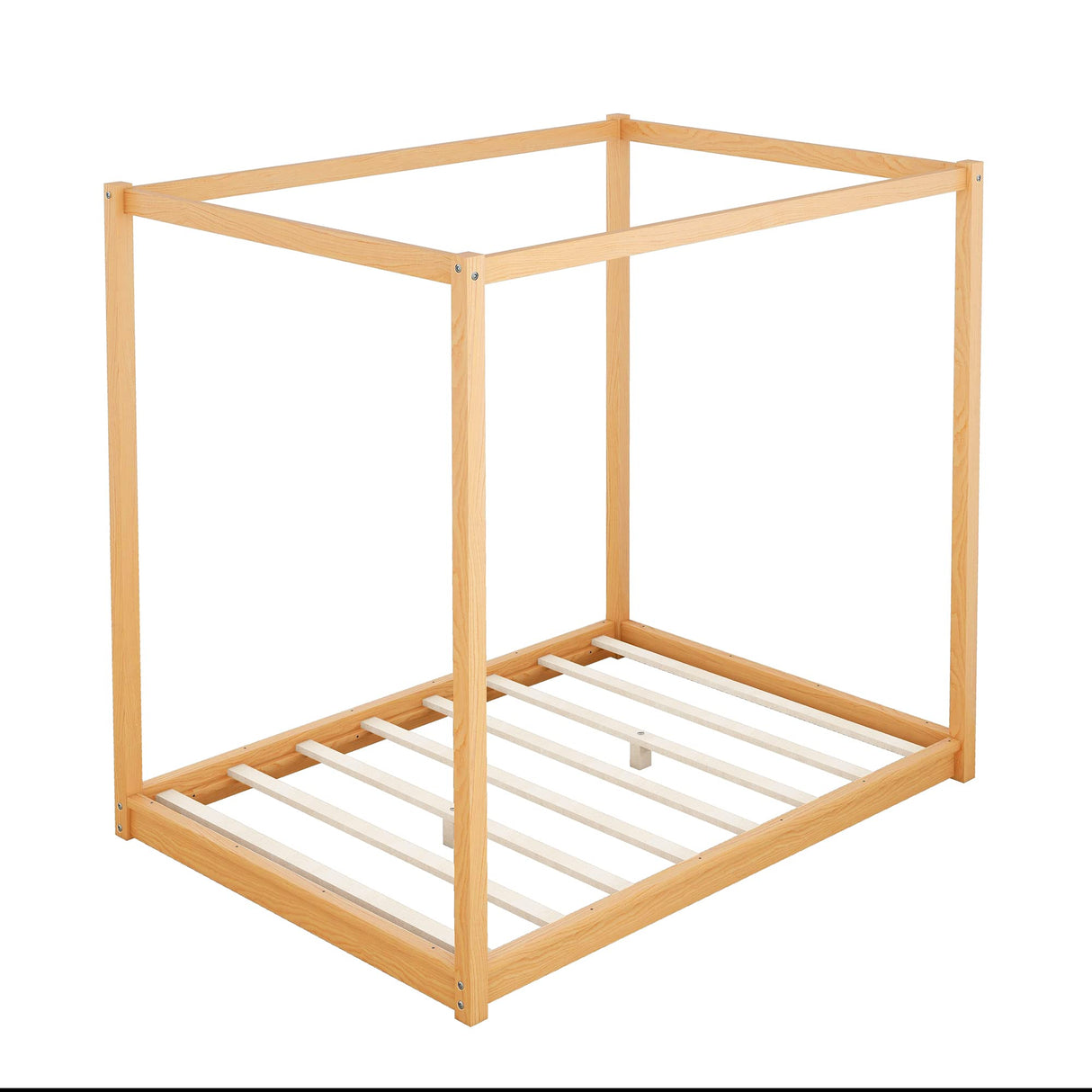 NCKMYB Wooden Canopy Platform Bed, Full Size Floor Bed Frame for Kids Boys Girls, No Spring Box Required (Natural) NCKMYB