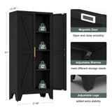 61" Tall Farmhouse Metal Pantry Cabinet, Kitchen Pantry Storage Cabinets with 2 Barn Door and Adjustable Shelves,Metal Pantry Storage Cabinet,for Kitchen,Laundry Room,Home Office,Kids Room (Black) Washsemba