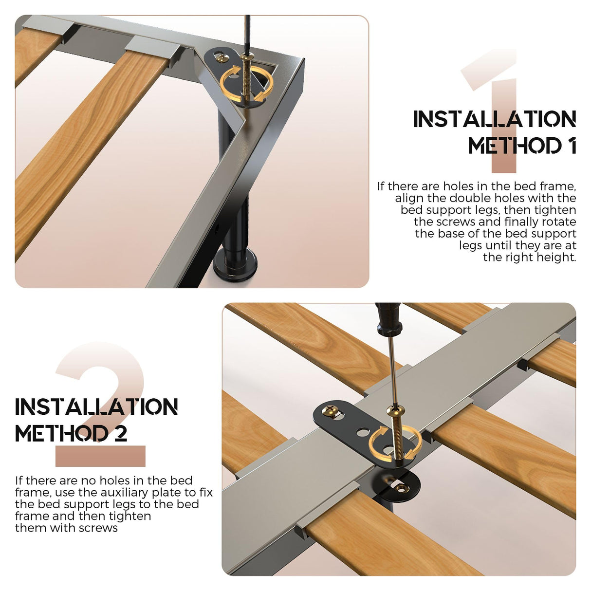 YUEYIN Under Bed Metal Support Legs, Adjustable Height Bed Frame Support Leg, Bed Slat Support Leg for Heavy Duty/Wooden/King/Queen Bed Frame (7"-12.6" (4pcs)) YUEYIN