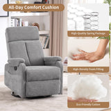 Zuacs Recliner Chairs, Swivel Rocking Chair Nursery, Glider Rocker Recliner Chair for Adults, Small Nursery Recliner for Living Room, Reclining with Modern-Designed Armrests, Upholstered Fabric Grey Zuacs