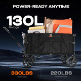 Navatiee Collapsible Folding Wagon, Heavy Duty Utility Beach Wagon Cart with Side Pocket and Brakes, Large Capacity Foldable Grocery Wagon for Garden Sports Outdoor Use, S1 Navatiee