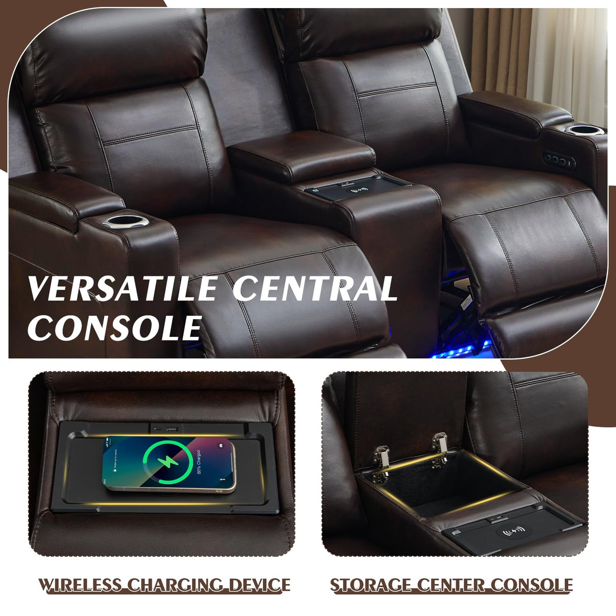 Neptane Power Reclining Sofa Set with Adjustable Headrest, Home Theater Seating with LED Light/Armrest Storage/USB&Type-C, Power Reclining Sofa and Loveseat Set for RV Sofa Furniture Neptane