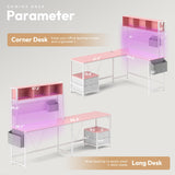 Dowinx L Shaped Desk with Pegboard and Drawers, Reversible 67” Gaming Desk with RGB Light and Power Outlet, Computer Corner Desk with Storage and Hutch for Game Office Home, Pink Dowinx