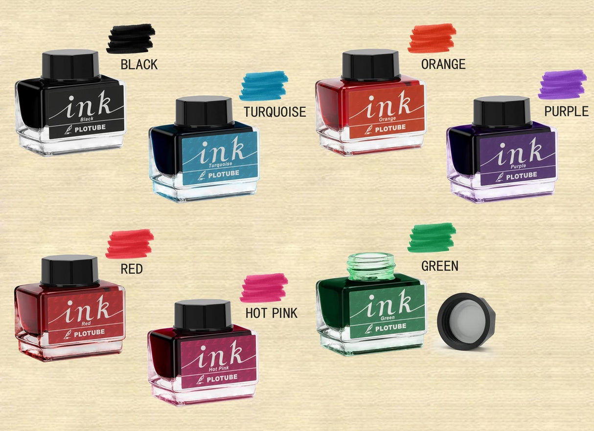 Plotube Calligraphy Pen Set – Includes Wooden Dip Pen, Antique Brass Holder, 11 Nibs, 7 Colors Ink Bottles and Beginner's Manual Plotube