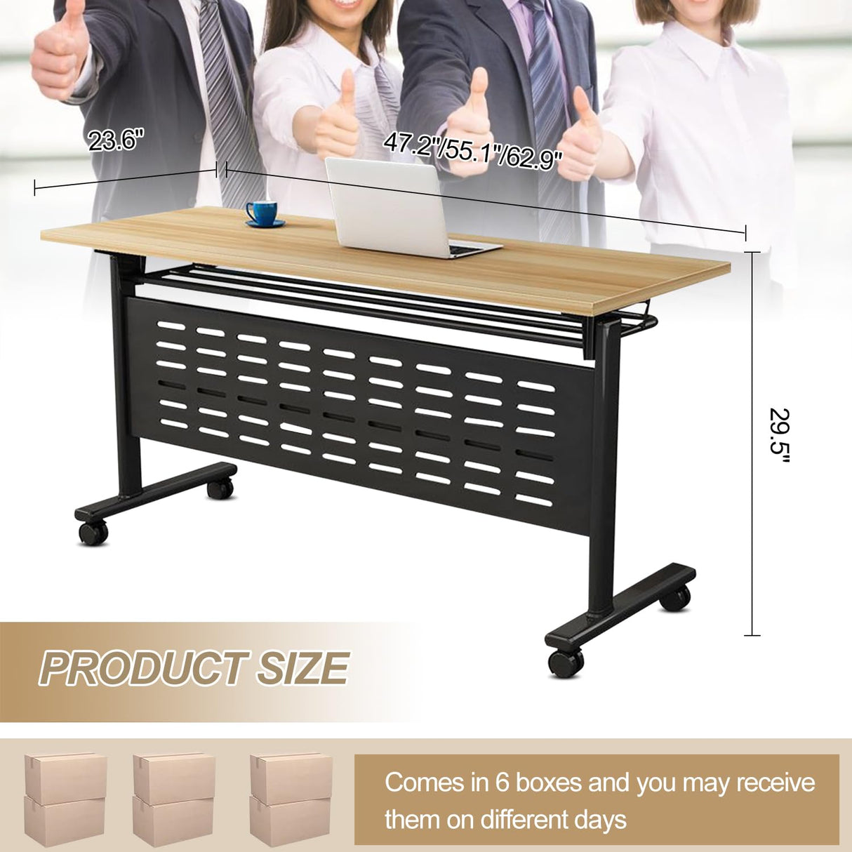 Conference Room Table, 14FT Large Folding Conference Table for 10-18 People, Training Tables with Caster Wheels, Business Style Wooden Meeting Seminar Table with Strong Metal Frame, Flip Top Junpllvic