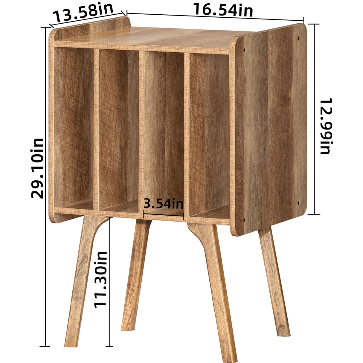 LELELINKY Record Player Stand,Vinyl Record Storage Table with 4 Cabinet Up to 100 Albums,Mid-Century Modern Turntable Stand with Wood Legs,Oak Grey Vinyl Holder Display Shelf for Bedroom Living Room LELELINKY