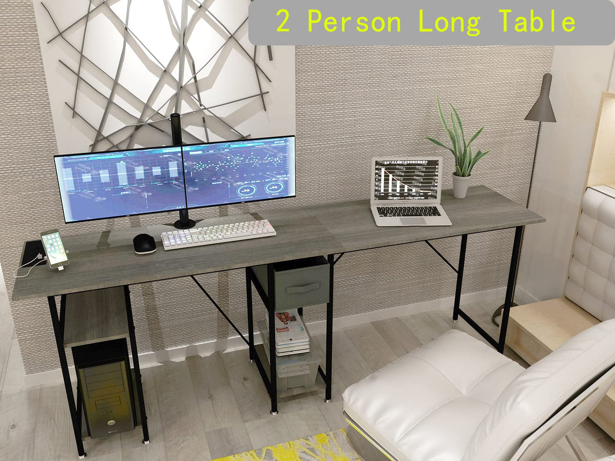 SZXKT L Shaped Desk with Drawers, Gaming Desk, Corner Computer Desk with Storage and Power Outlet,Reversible U Shaped Work Pc Desk for Home Office with Monitor Stand 2 Person Long Desk 56 Inch Gray SZXKT