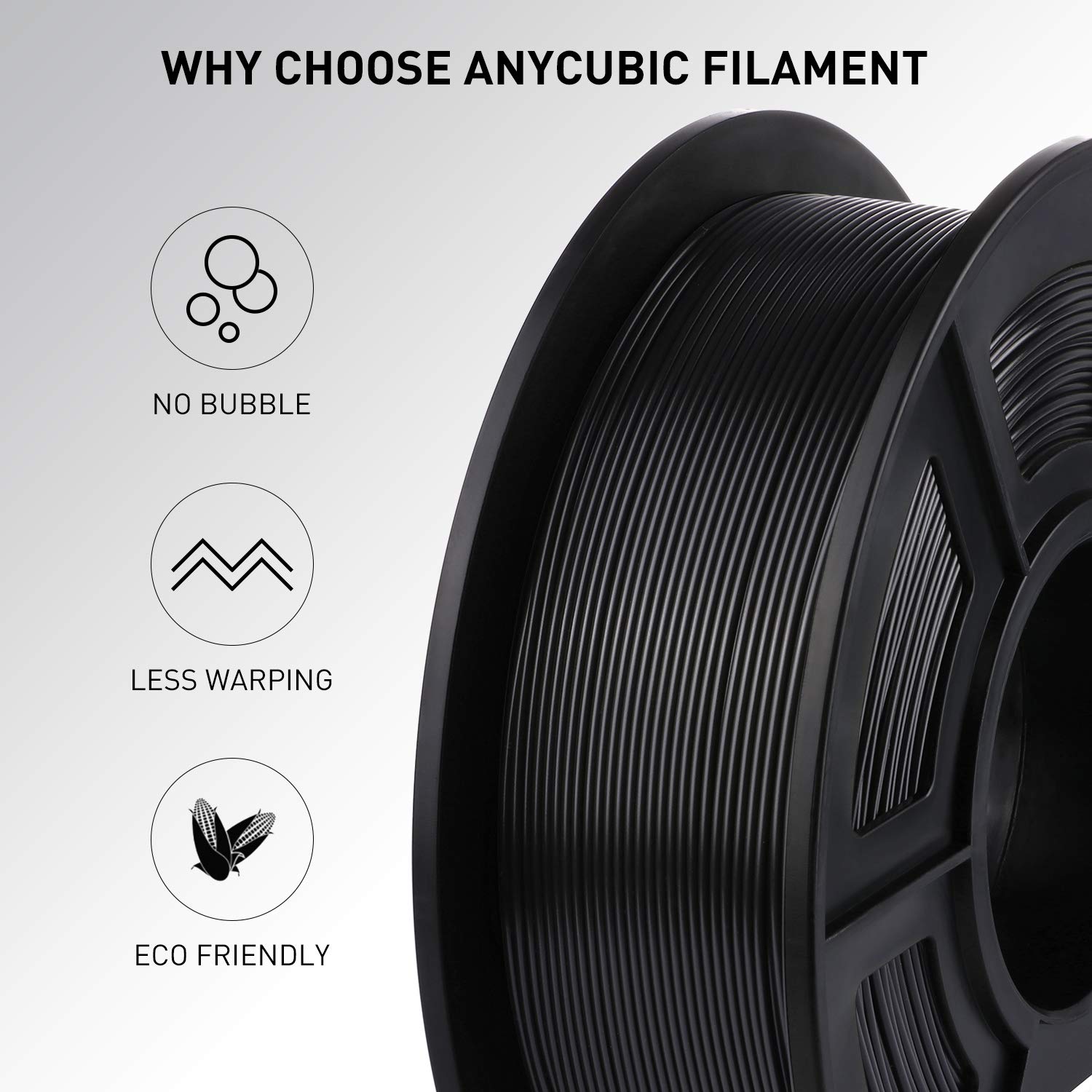 ANYCUBIC 3D Printer Filament PLA 1.75mm, FDM Printer Filament 1kg Spool (2.2 lbs), Dimensional Accuracy +/- 0.02 mm (1kg, Black) - WoodArtSupply