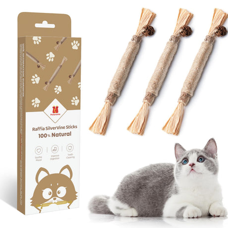 Potaroma 3 Pack Natural Silvervine Sticks Cat Toys, Catmint Silvervine Blend Sticks, Catnip Kittens Chew Toys Teeth Cleaning, Matatabi Dental Care Cat Treat Edible Kitty Lick Toys, Package May Vary Potaroma