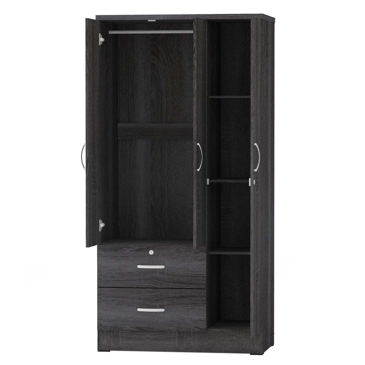 Better Home Products Symphony Wardrobe Armoire Closet with Two Drawers in Gray Better Home Products