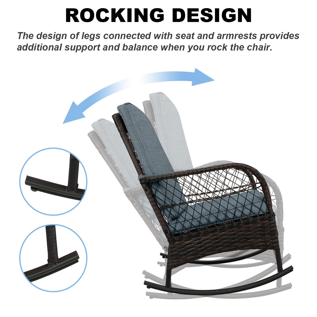 LEVELEVE 3 pcs Rocking Bistro Set Conversation Chairs PE Wicker Outdoor Rocking Chairs (Grey) LEVELEVE