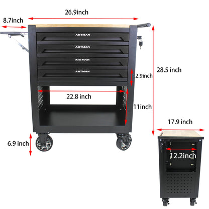 Campfun 4 Drawers Tool Box with Wheels, Rolling Tool Chest Rolling Tool Cart with Drawers, Multifunction Tool Box for Mechanic Tool Cart, Tool Box Organizers and Storage for Garage, Black - WoodArtSupply