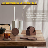 Wood Coasters with Holder, GOH DODD Set of 6 Wooden Coaster Set for Drinks Desk Coffee Table Home Kitchen Office Bar, Tabletop Protection Living Room Decor, Walnut Coasters, 3.6 Inch GOH DODD