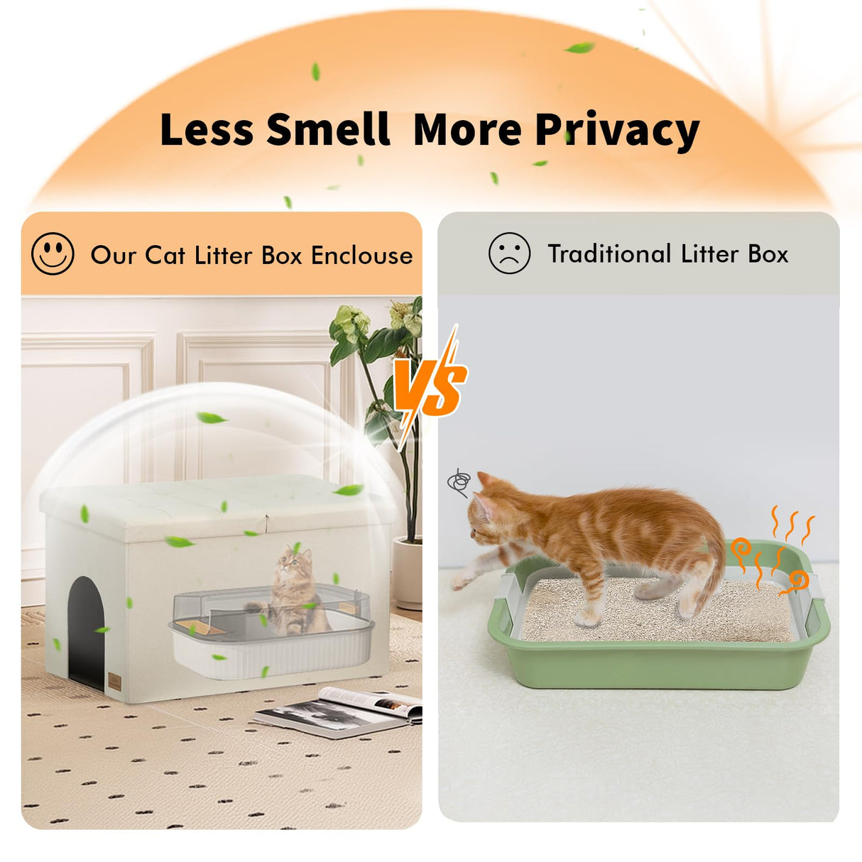 Zerbuger Cat Litter Box Enclosure Furniture for Odor Control, Hidden Cabinet Cats Litter Ottoman with Flip-Up Lid,Cat Litter Box Bench with Storage Space, Dog Proof (Cream, Large) Zerbuger