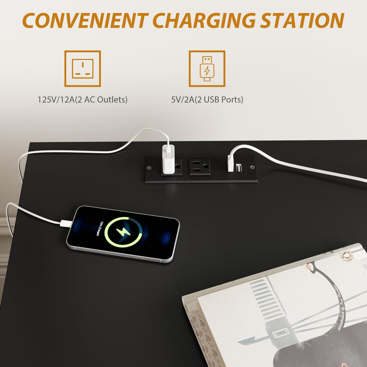 FOTOSOK Black Nightstand, 26" H Black Night Stand with Charging Station, Black Nightstand with USB Ports & Power Outlets, Silent Slides, Wooden End Side Table Bedside Table with 3 Drawers for Bedroom FOTOSOK