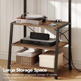 HOOBRO Rolling TV Stand with Mount and Power Outlet Up to 55 inch TV, Corner Entertainment Center, Small TV Stand with 3-Tier Storage Shelves for Living Room, Bedroom, Rustic Brown and Black BF66UDS01 HOOBRO