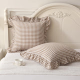 Silnuo 2 Pack Taupe/White Plaid Ruffle Throw Pillow Covers Farmhouse Checkered Chic Washed Cotton Pillowcases Gingham Pillow Shams for Bed, Sofa, Living Room-20"x20" Silnuo